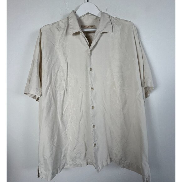 Tommy Bahama Mens Silk Jacquard Floral Button-Up Short Sleeve Shirt XLX Ivory - Picture 1 of 7